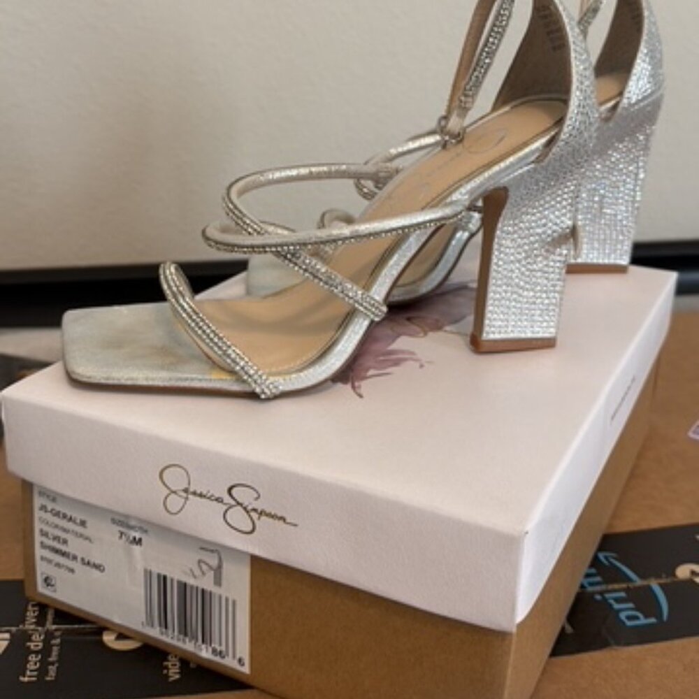 Jessica Simpson Geralie Silver Shimmer heels